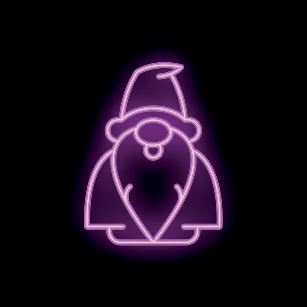 Neon sign of a smiling gnome with a long beard and pointed hat vector