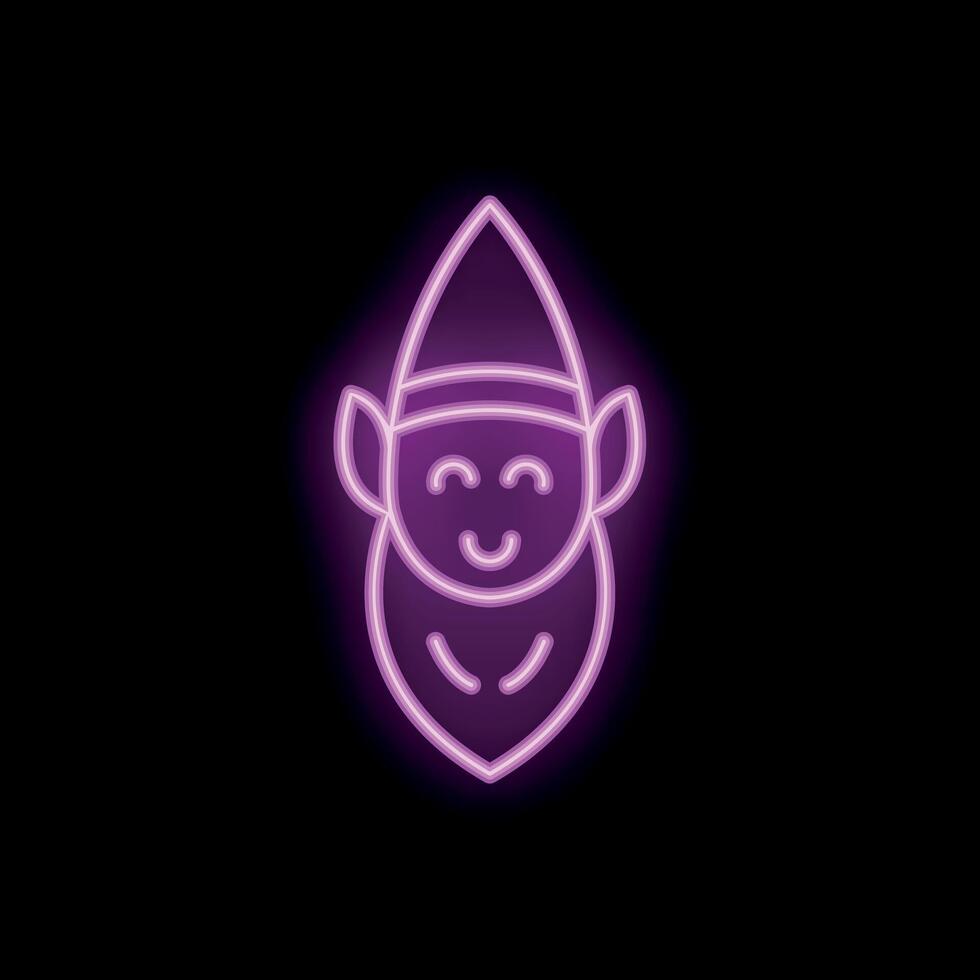 Neon christmas elf smiling on black background vector