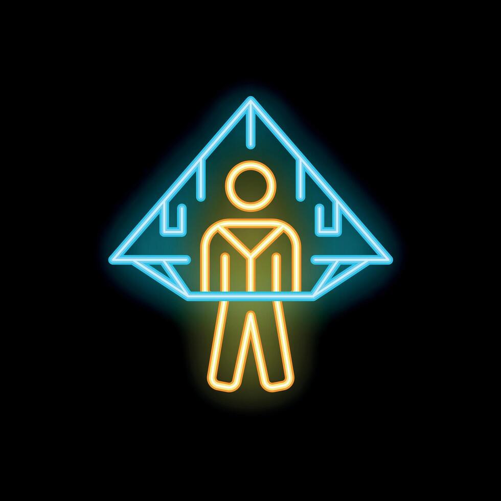Neon hang gliding sign representing extreme sport and recreation vector