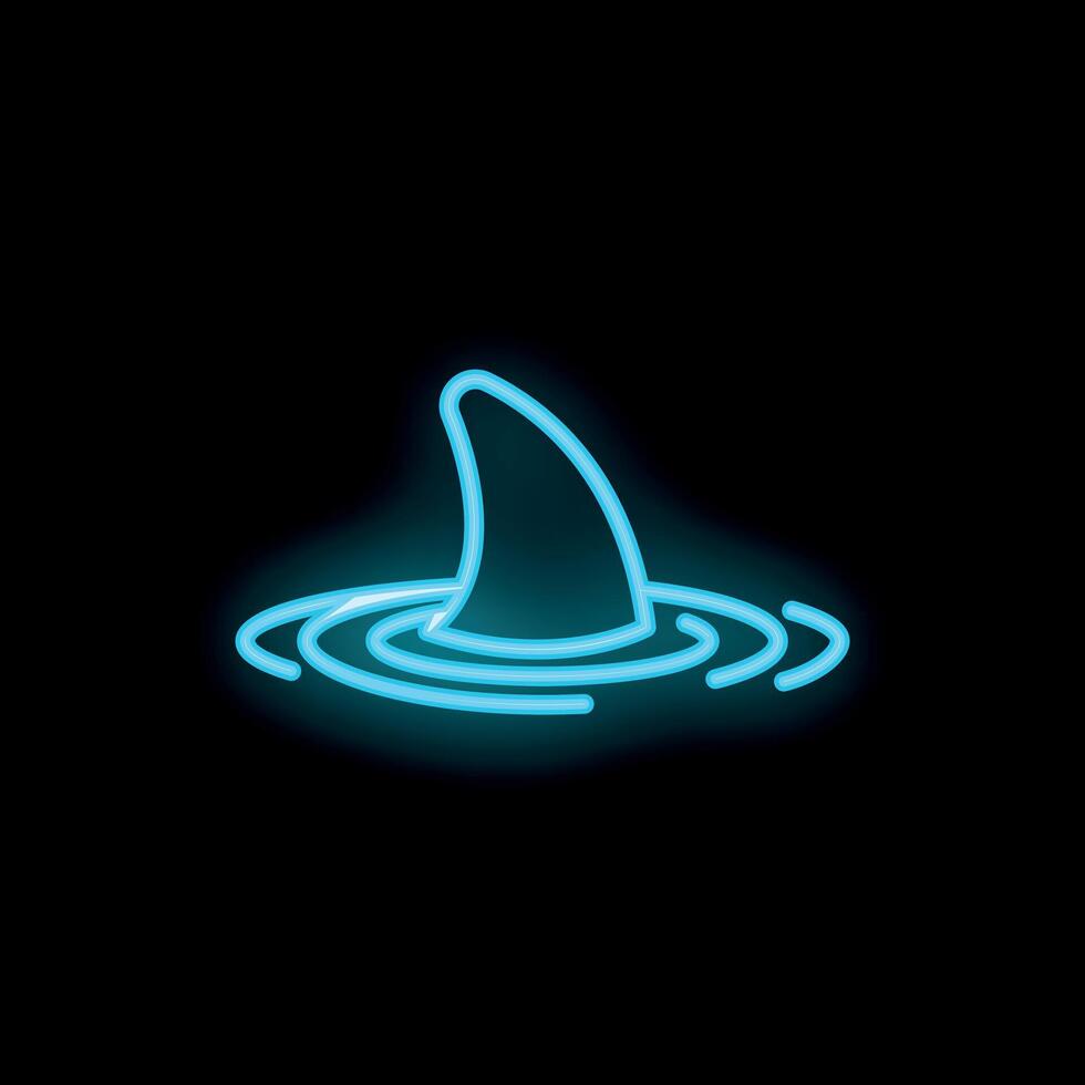 Blue neon shark fin surfacing from water on black background vector