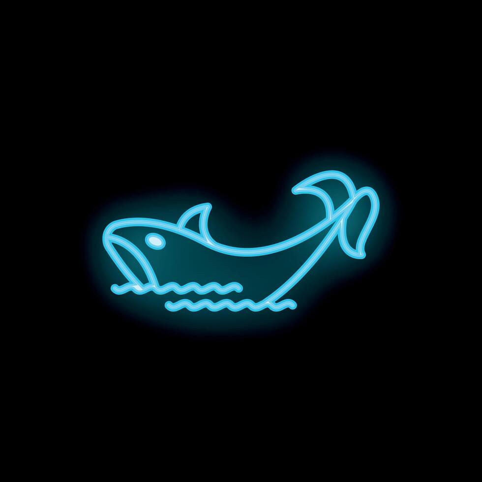 Neon shark jumping out of water with palm tree growing out of its fin vector