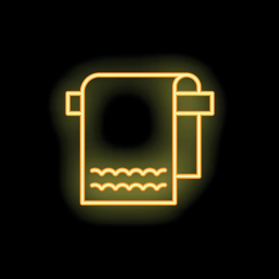 Yellow neon icon of towel hanging on towel rail on black background vector