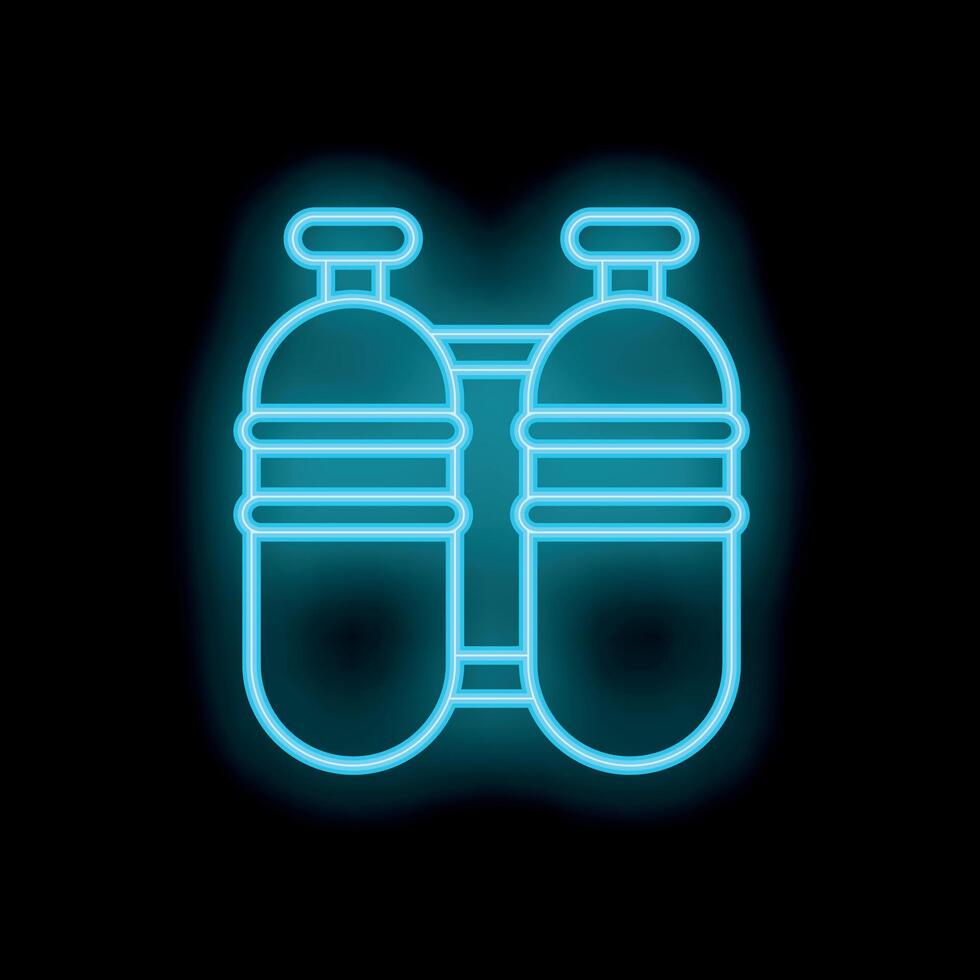 Neon blue oxygen tank icon glowing against a black background vector