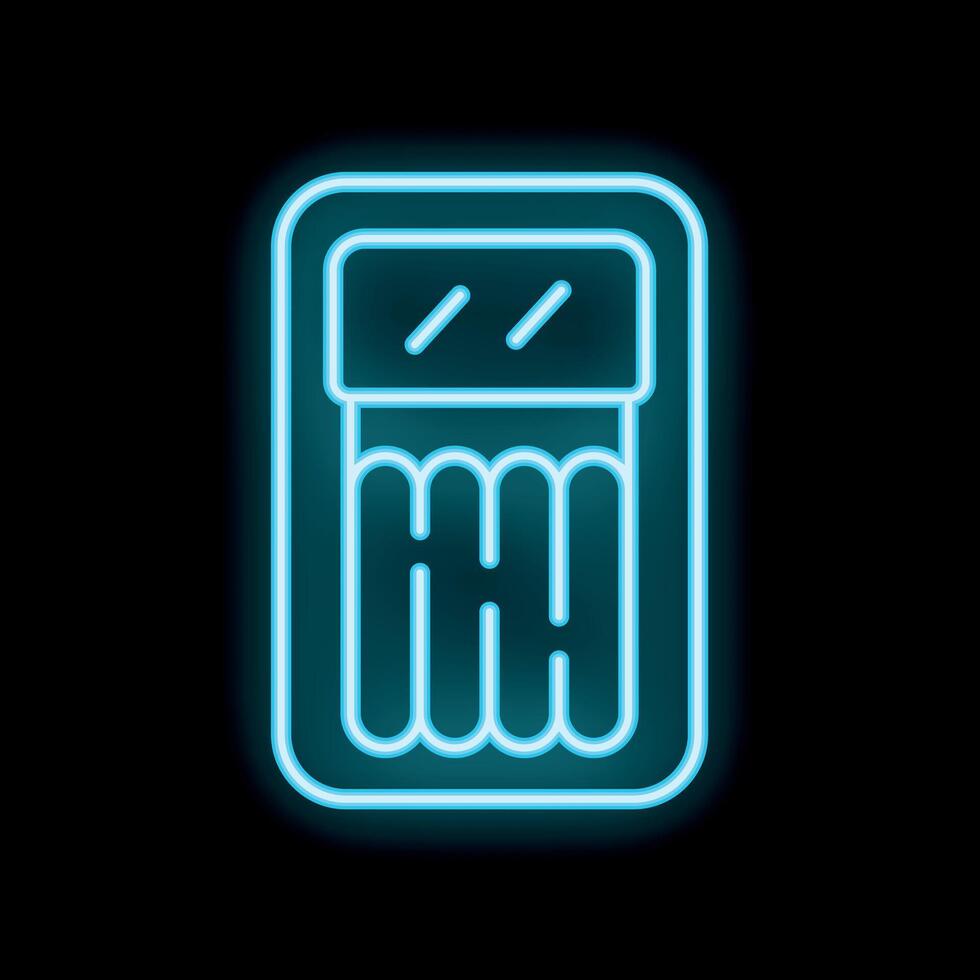 Neon sign of inflatable mattress for camping, travel, tourism on dark background vector