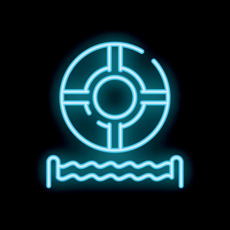 Neon lifebuoy floating on water surface icon glowing on black background vector