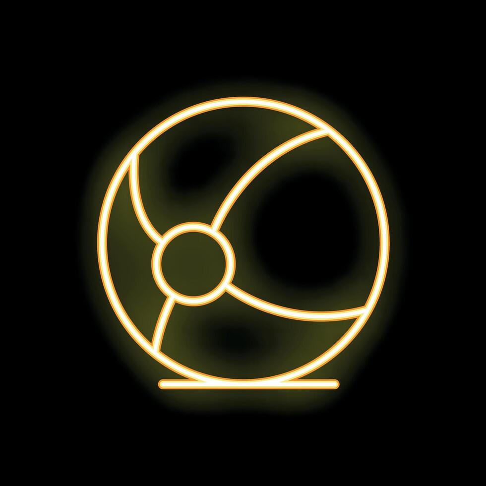 Neon yellow beach ball glowing on black background vector