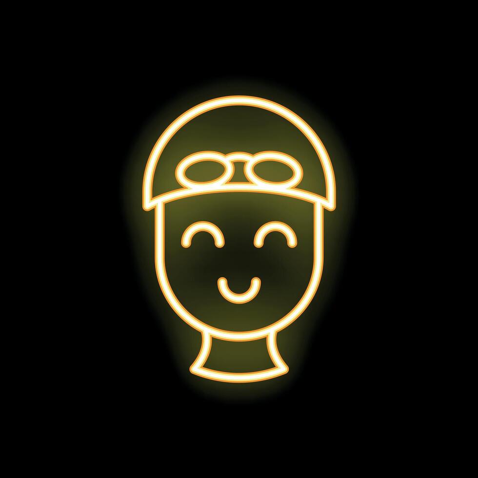 Happy swimmer wearing swimming cap and goggles neon sign icon vector
