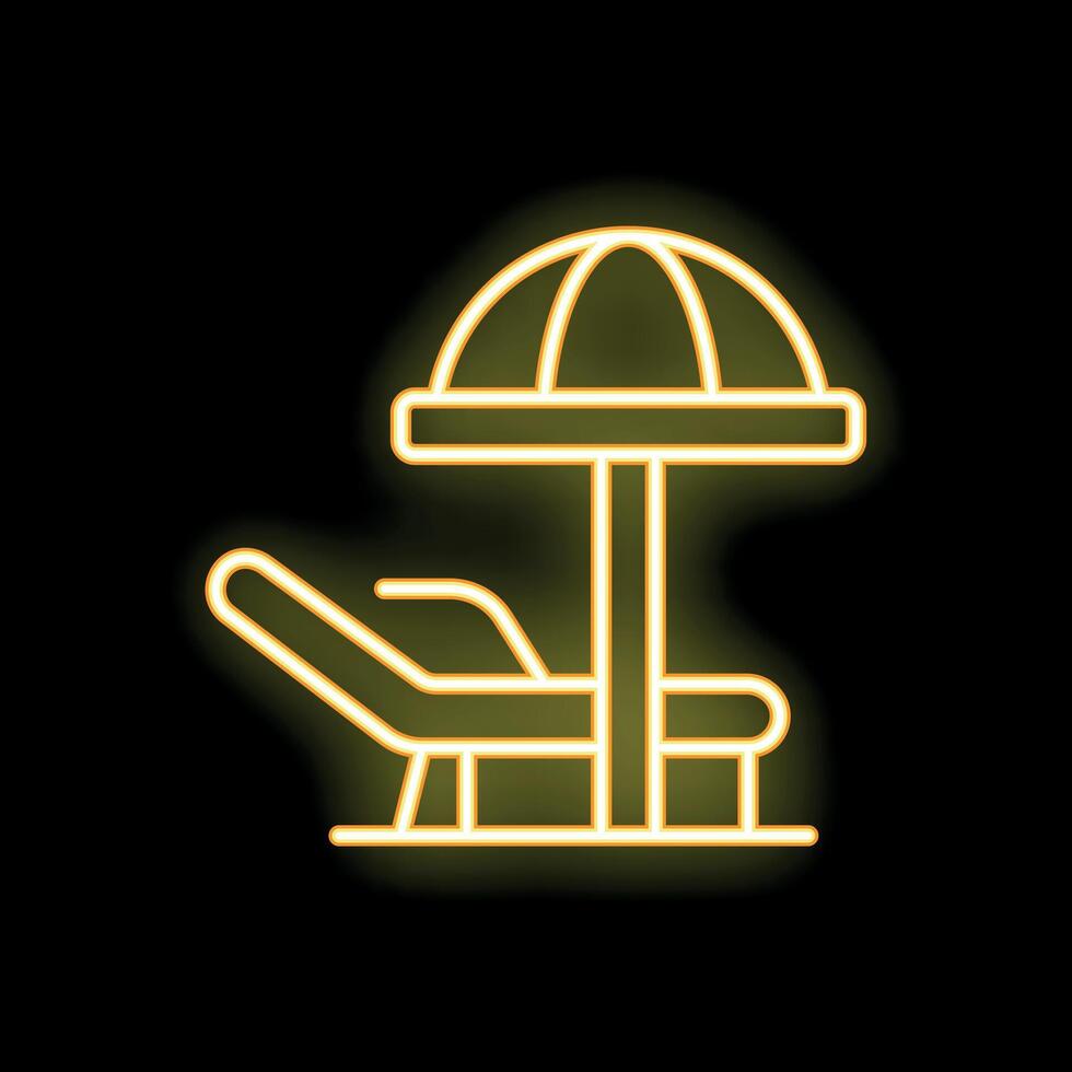Neon sign of beach umbrella and lounge chair on black background vector