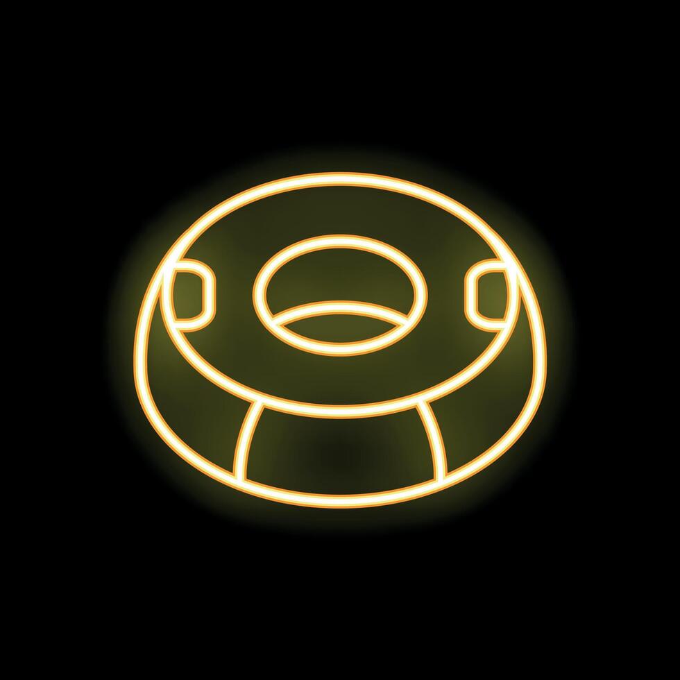 Neon yellow inflatable swim ring glowing on black background vector