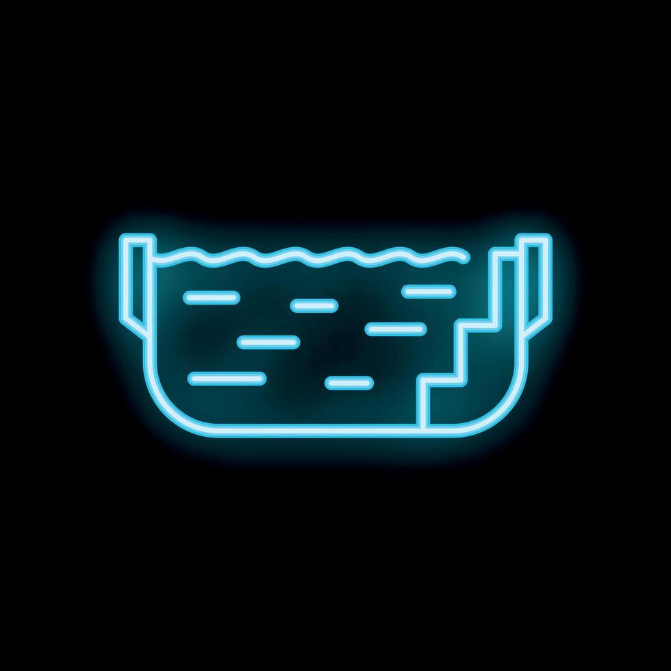 Neon swimming pool icon glowing on dark background vector
