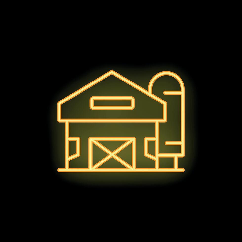 Glowing neon icon of a farm building with silo at night vector