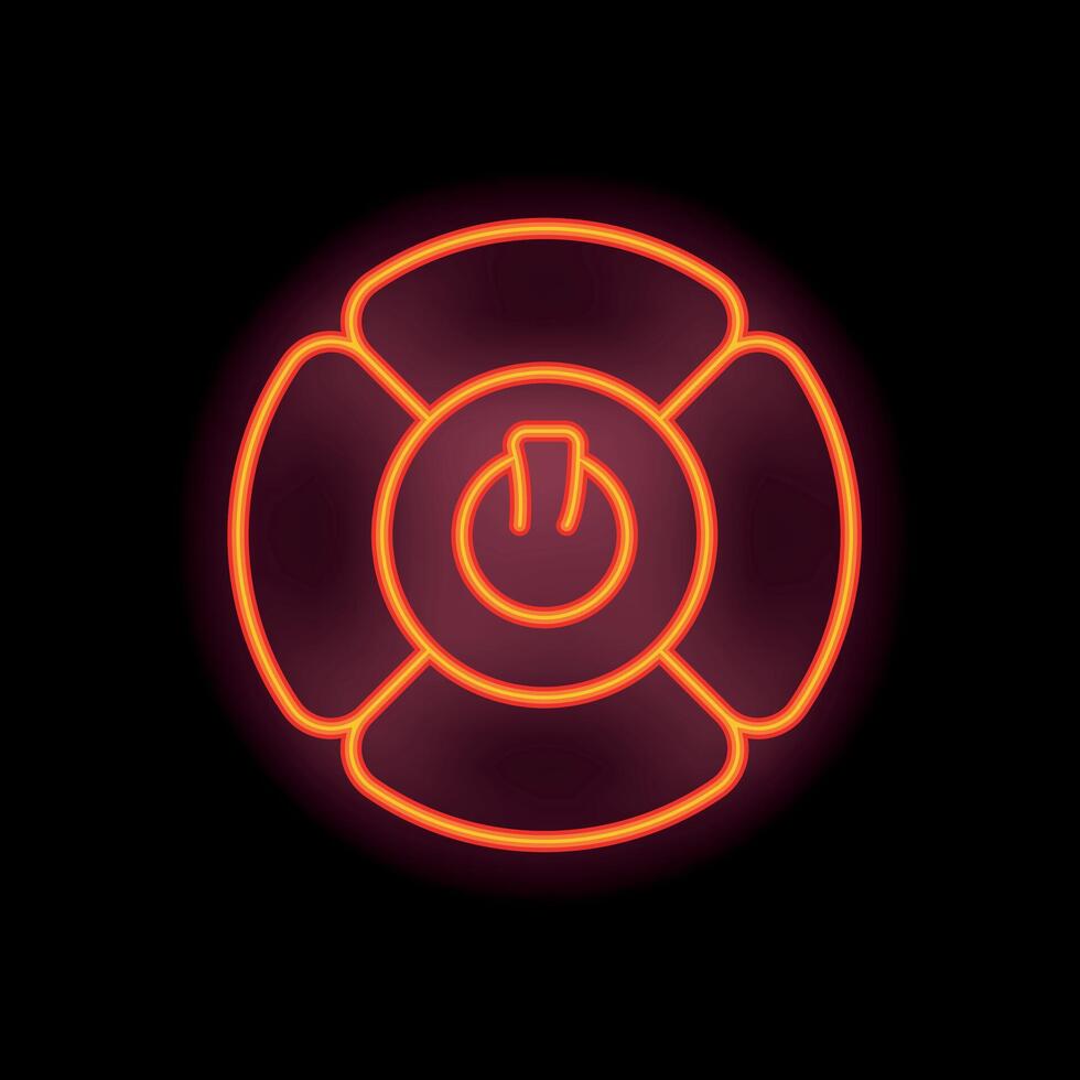 Neon sign showing power button icon on black background vector