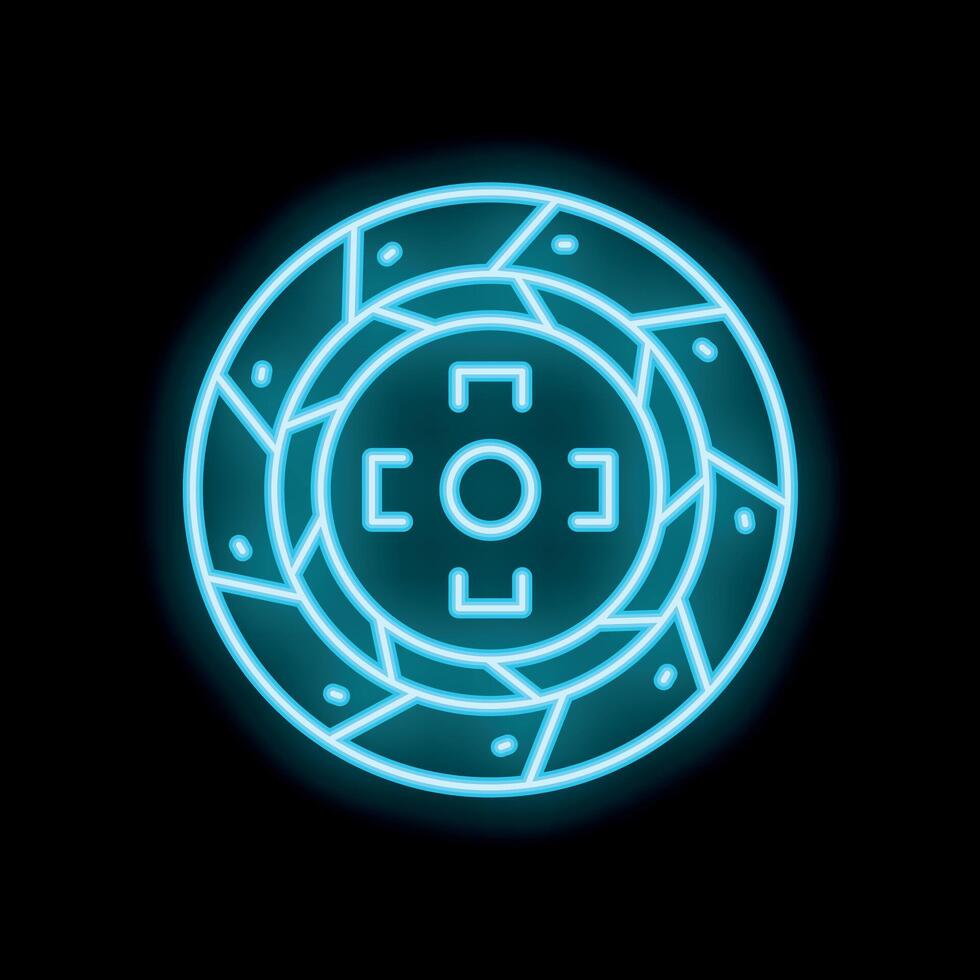 Neon icon of car brake disc glowing on black background vector