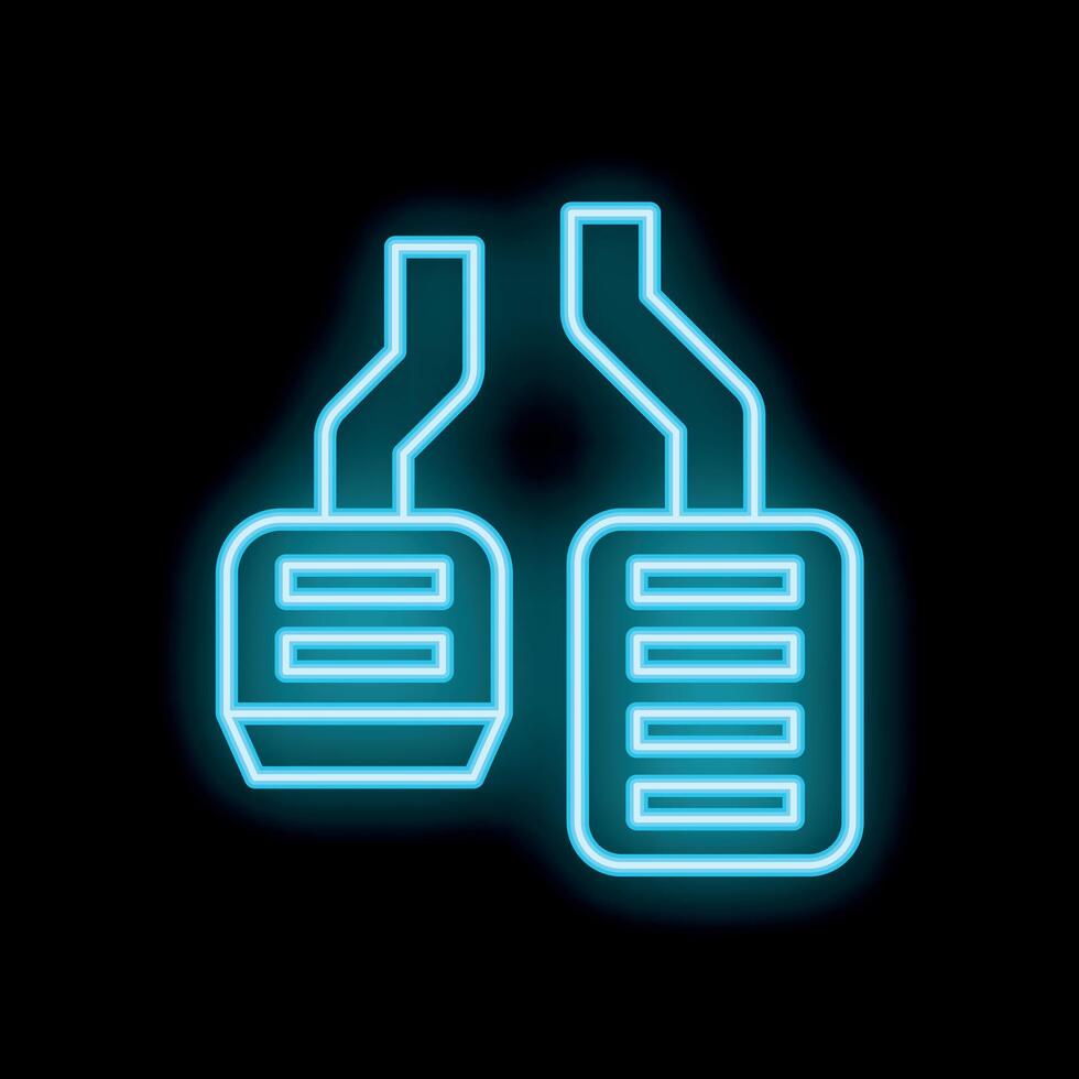 Glowing neon icon of car pedals on dark background vector