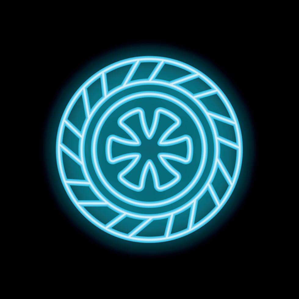 Neon blue alloy wheel rim shining over black background vector