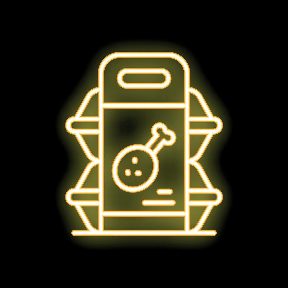 Neon sign of a bucket of fried chicken on black background vector