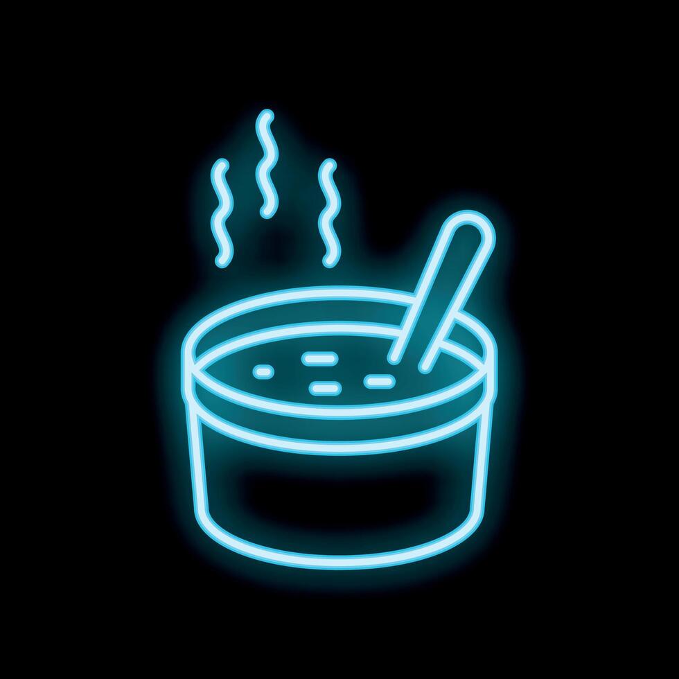 Hot soup steaming in a bowl neon sign on black background vector