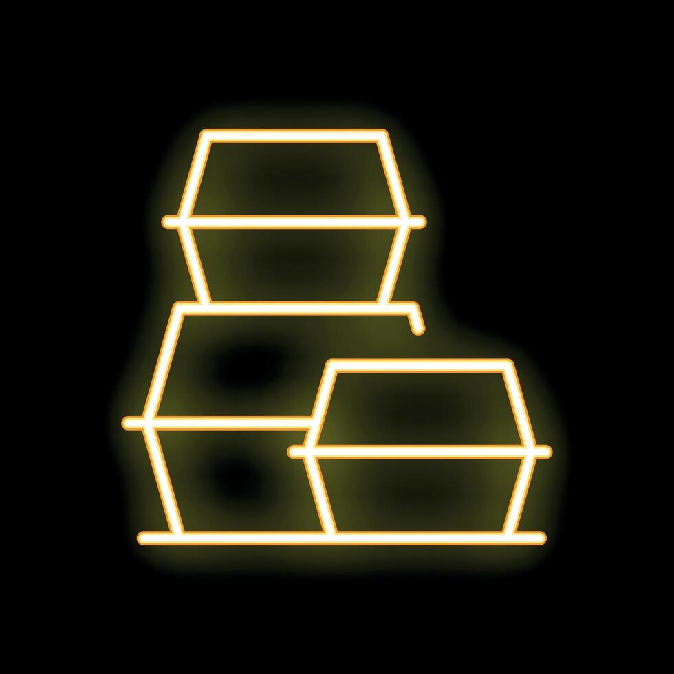 Neon icon of wooden bee hives with honeycombs for apiary vector