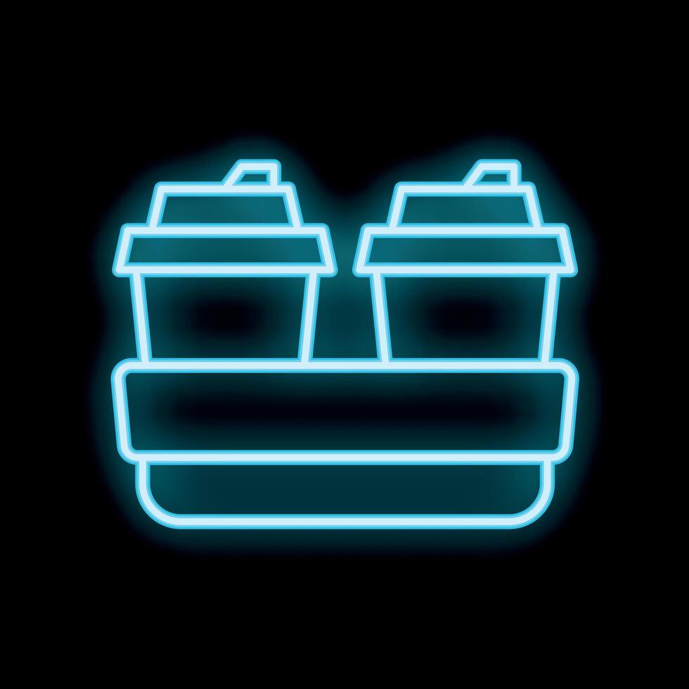 Neon sign of two coffees in a cardboard holder on black background vector