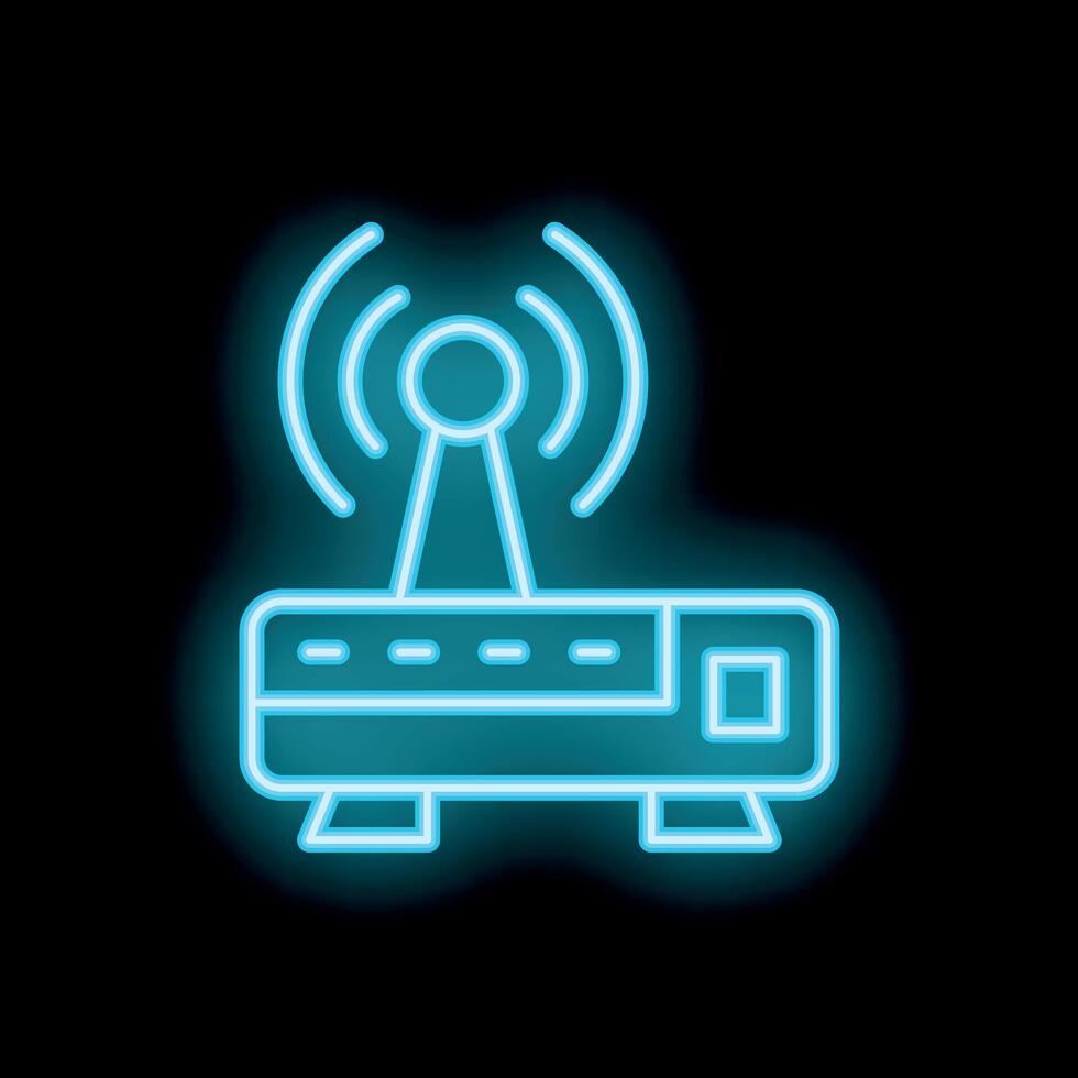 Neon wifi router glowing on black background vector