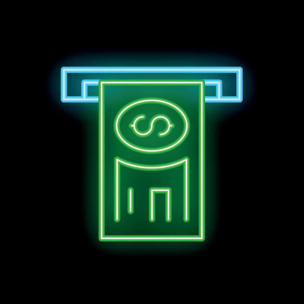 Neon green atm cash withdrawal icon on black background vector