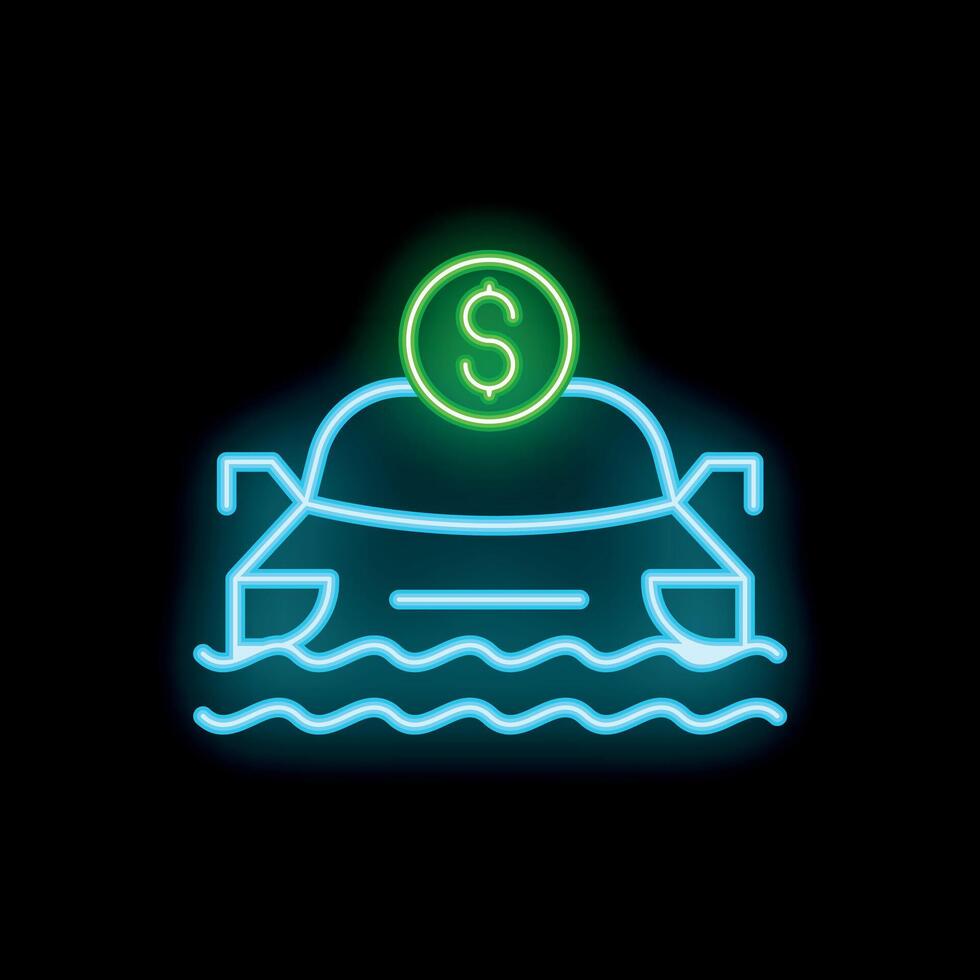 Neon sign representing car loan with car half submerged in water vector