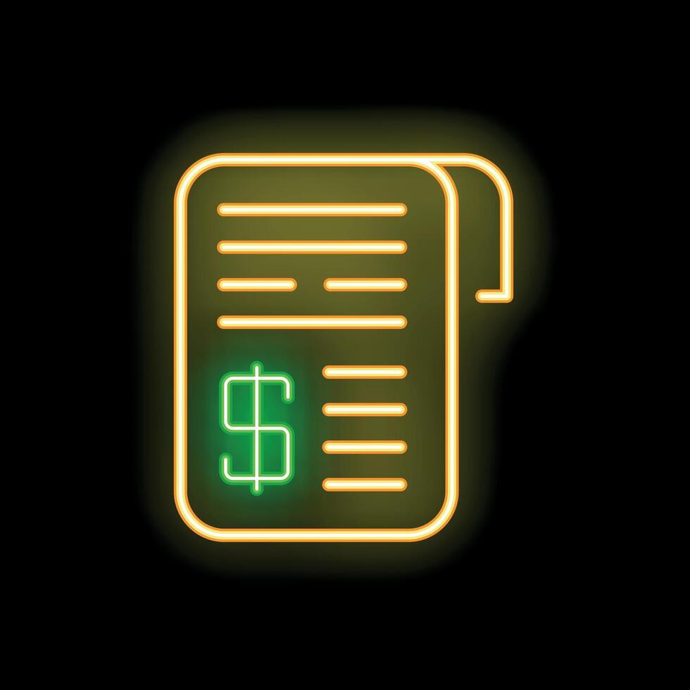 Neon yellow and green bill icon glowing on black background vector