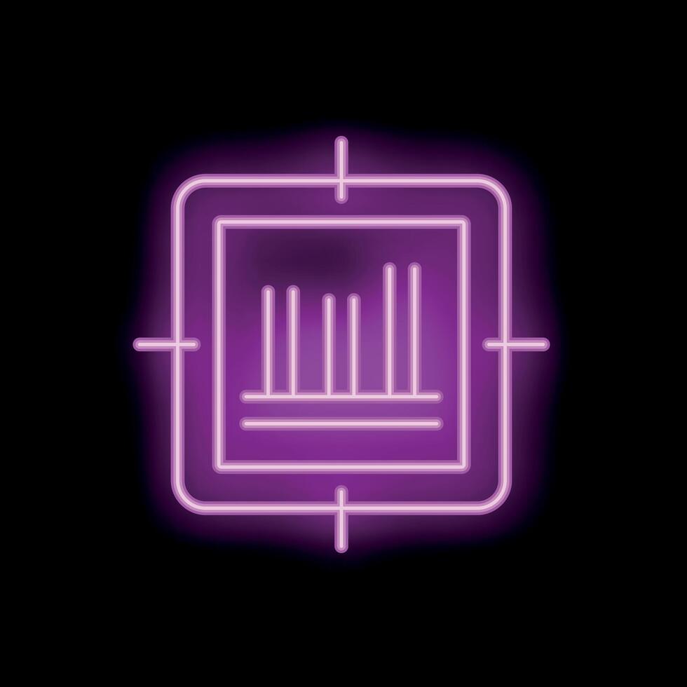 Neon sign showing bar chart in square target on black background vector
