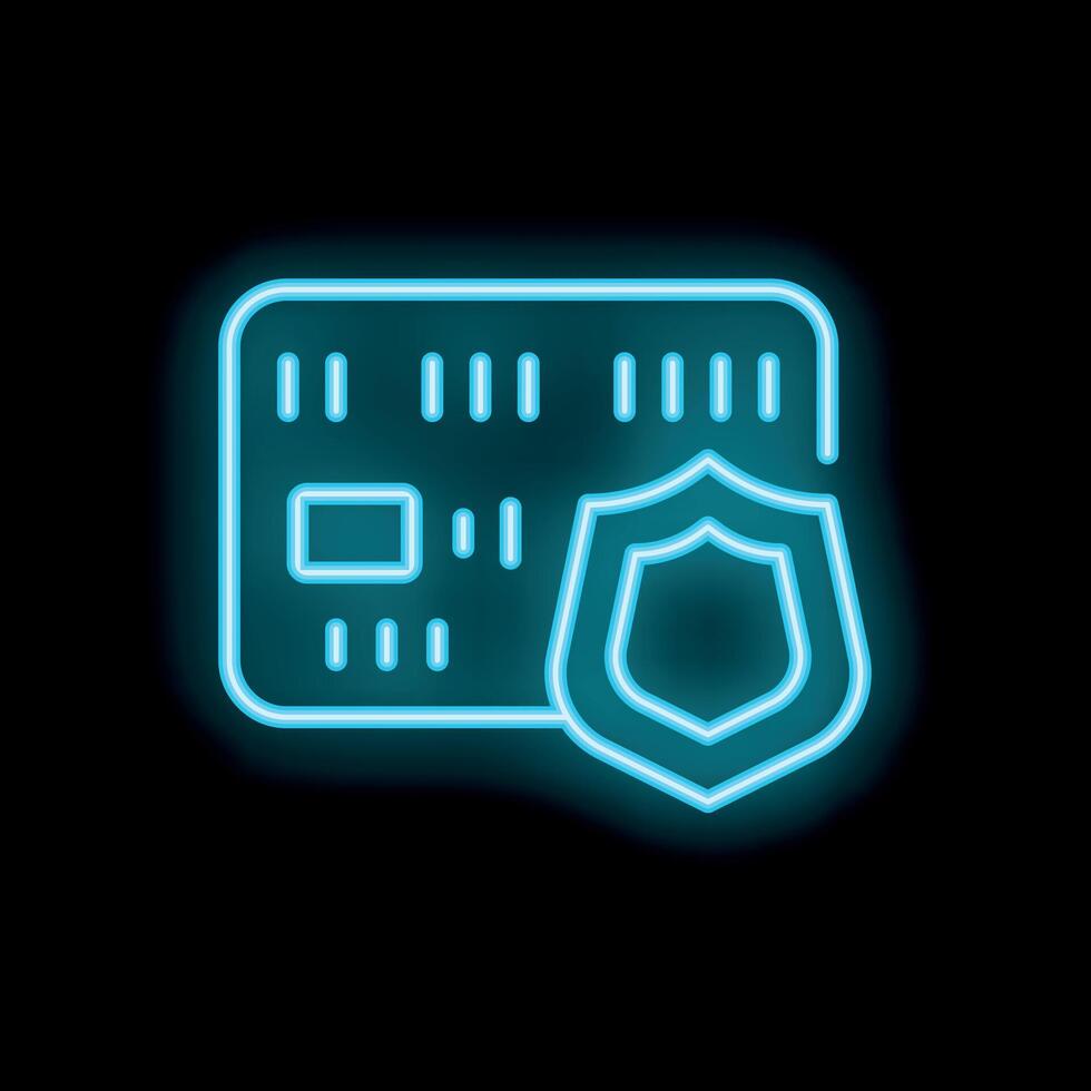 Neon blue credit card icon depicting online security vector