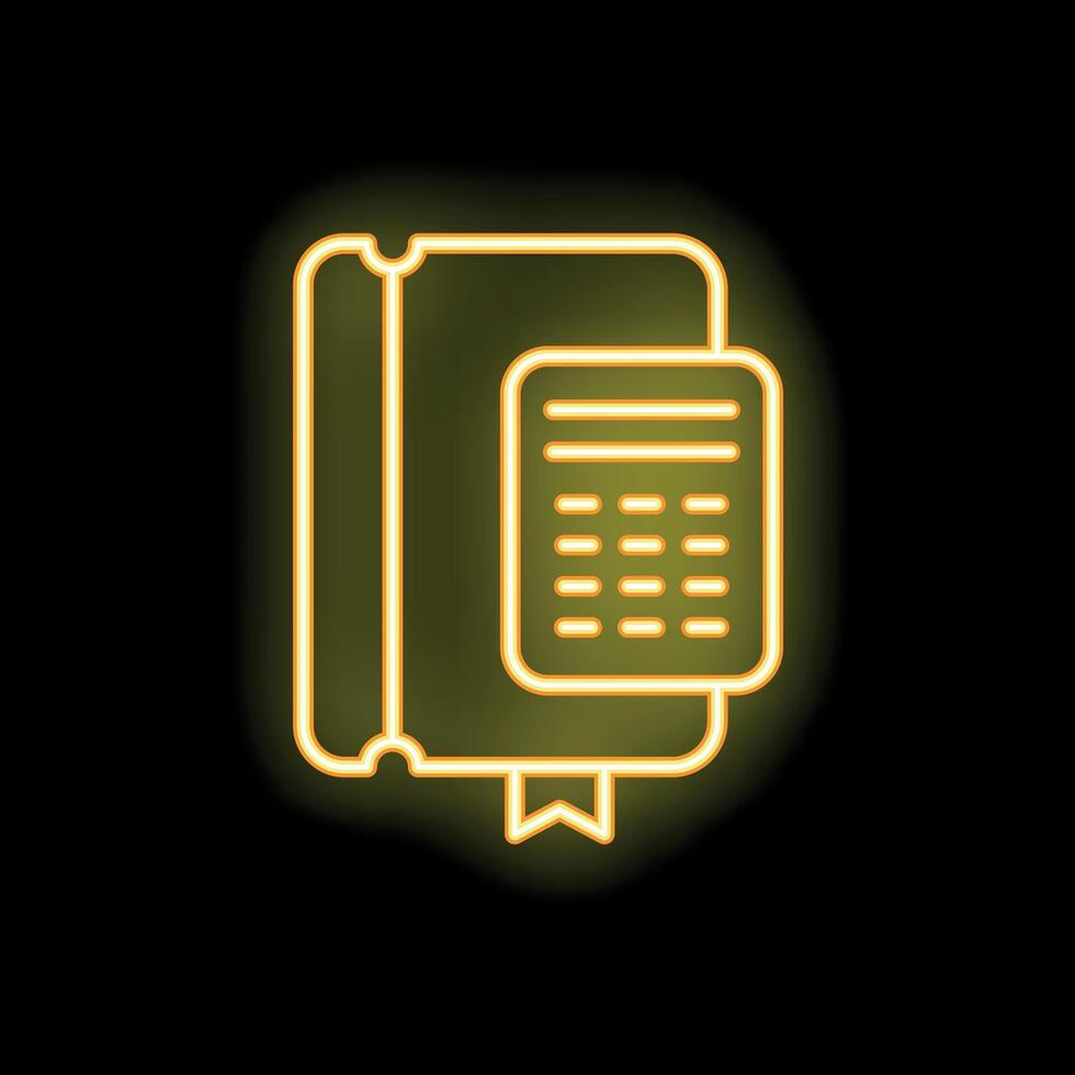 Neon icon of bookmark with accounting spreadsheet sticking out from book vector