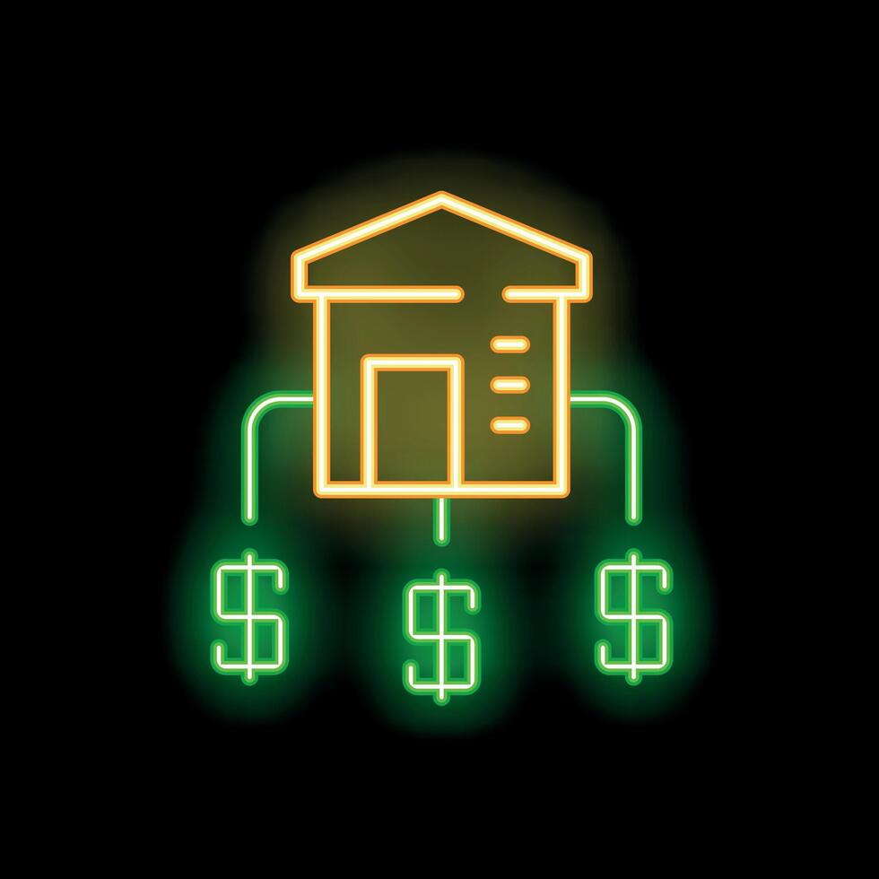 Neon style icon representing franchise business with glowing green dollar symbols vector
