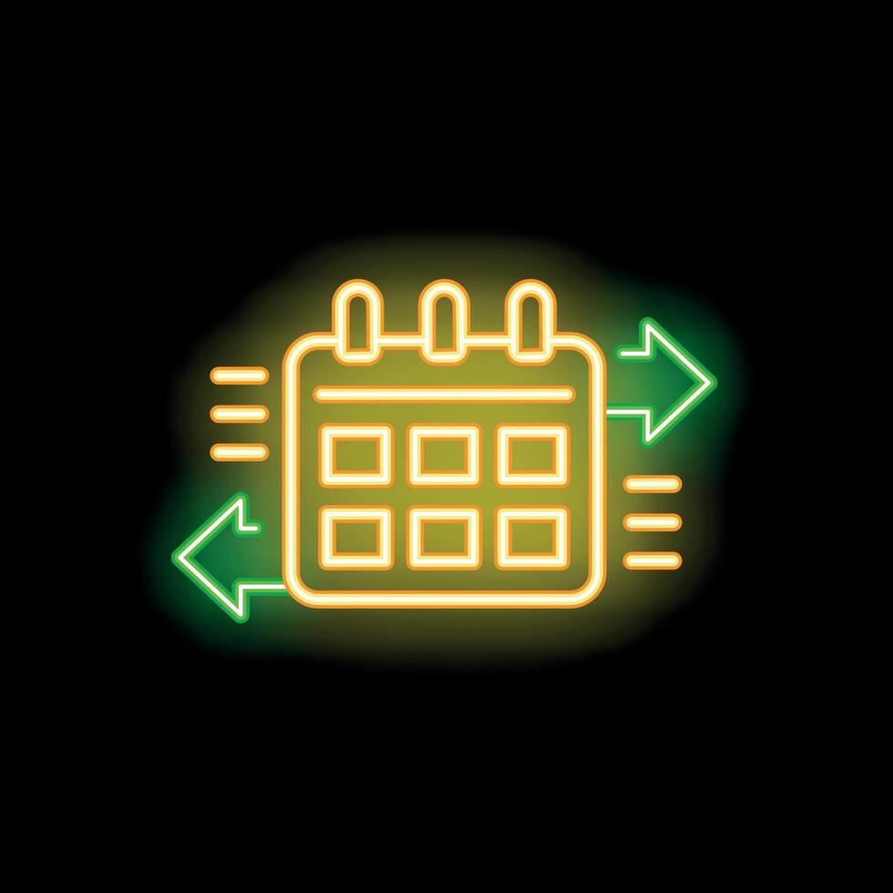 Neon calendar icon showing time passing with arrows vector