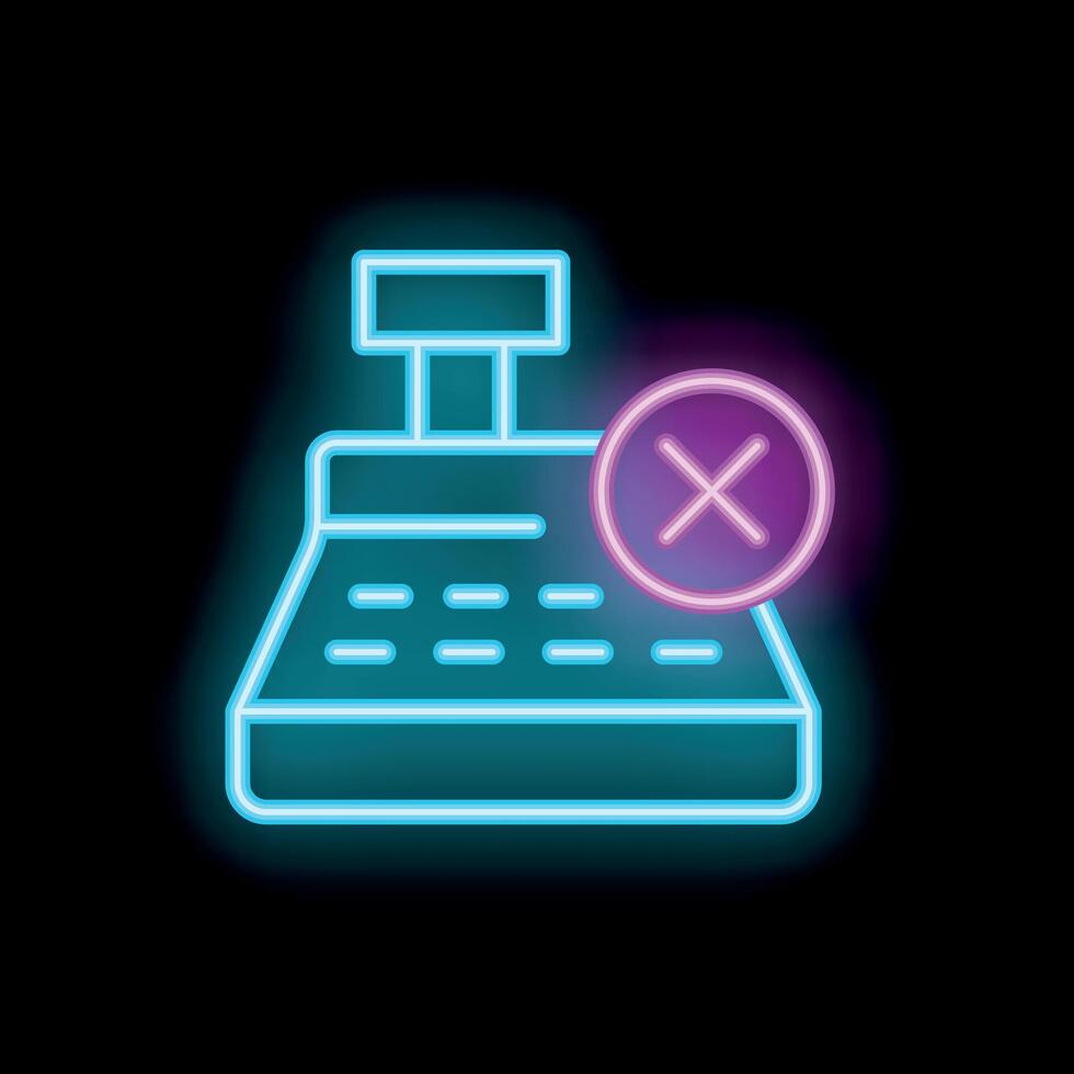 Neon cash register with cross mark showing error vector