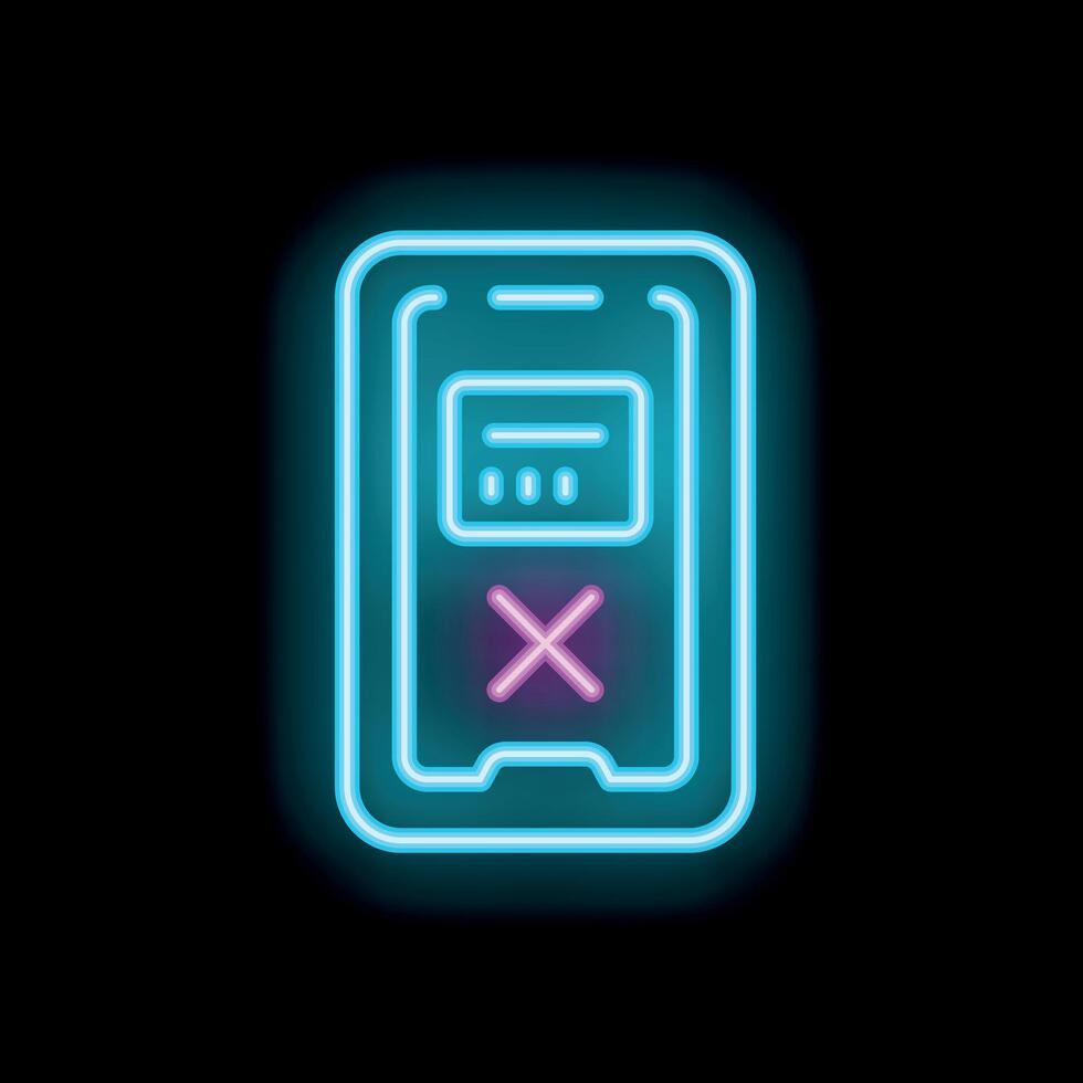 Neon smartphone showing error message on dark background vector