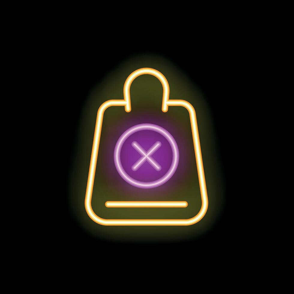 Neon sign showing a shopping bag with a cross in a circle on black background vector