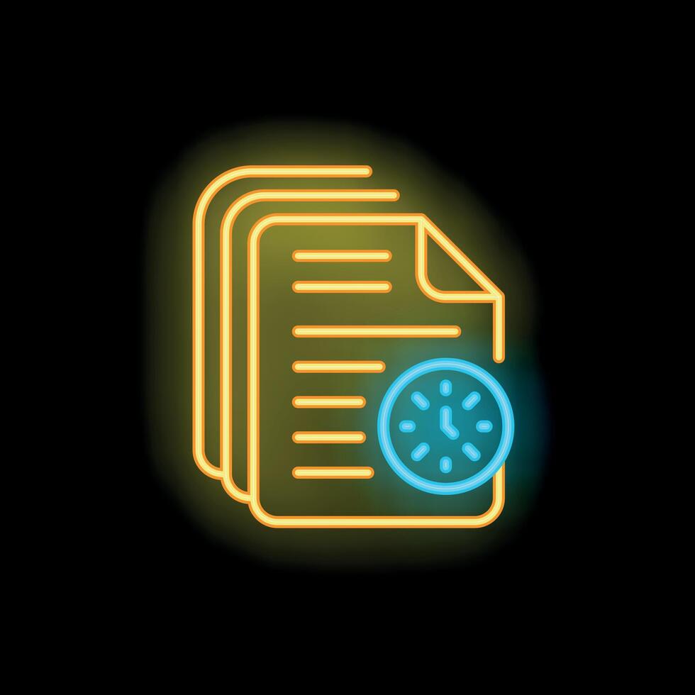 Neon icon of documents showing time management concept vector