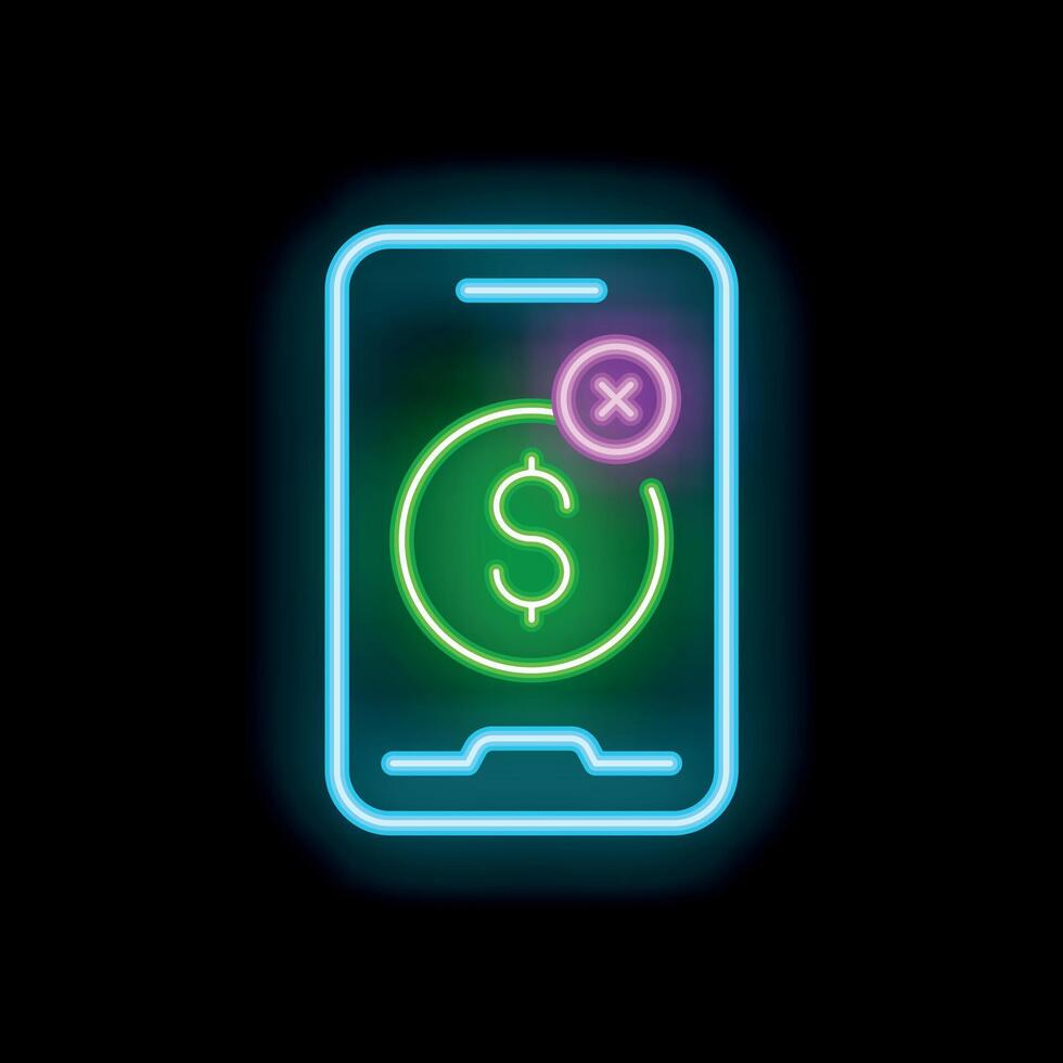 Neon sign showing smartphone denying mobile payment transaction vector