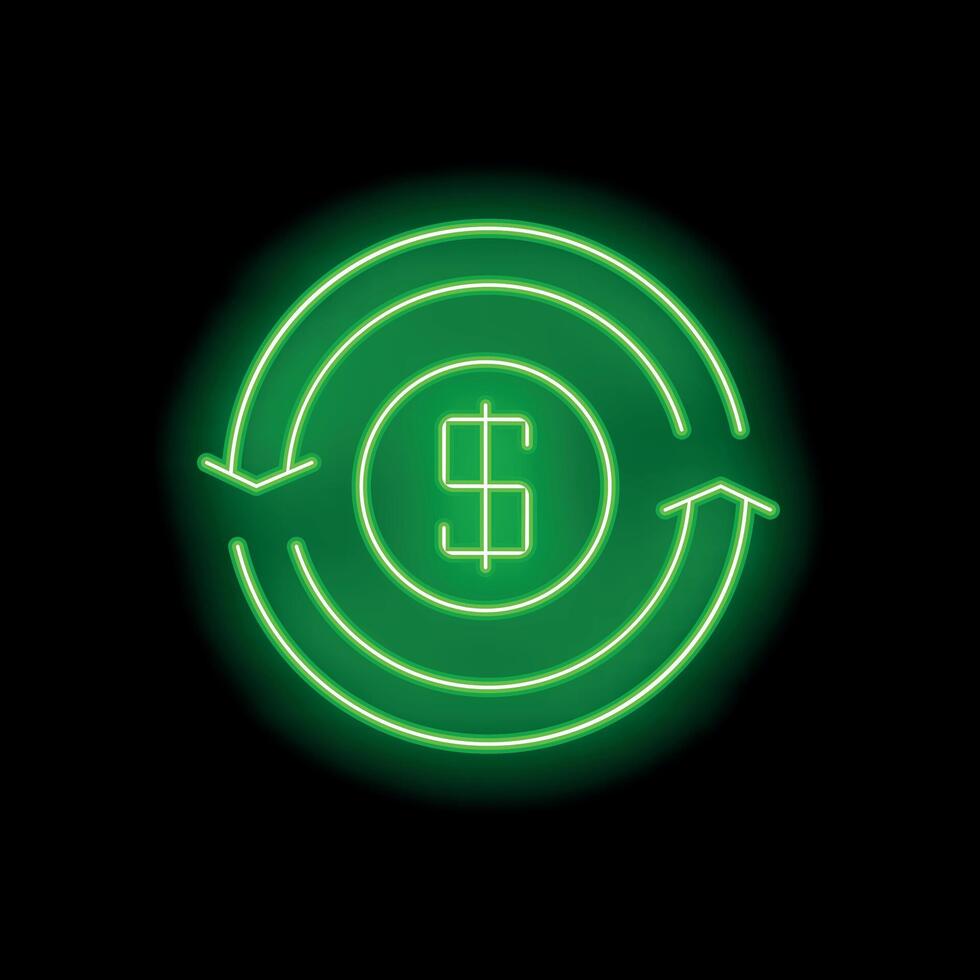 Green neon sign representing money circulation concept vector