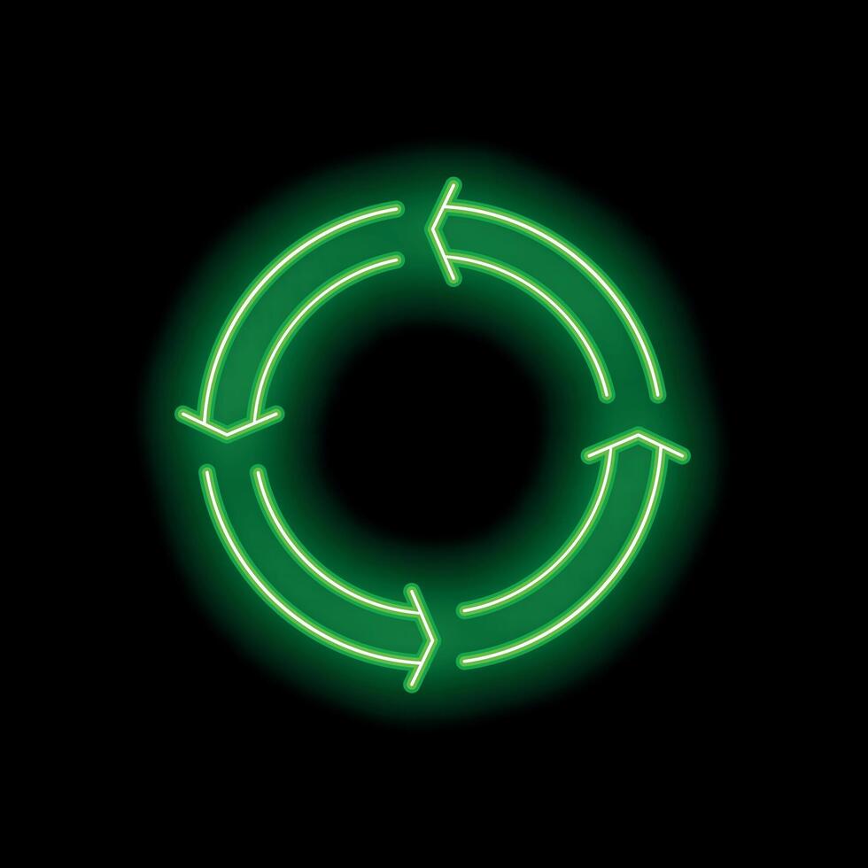 Neon green circular rotating arrows showing continuous cycle vector