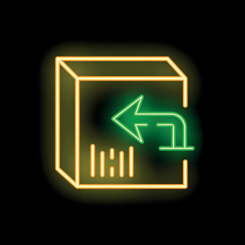 Neon green return arrow on cardboard box with bar code vector