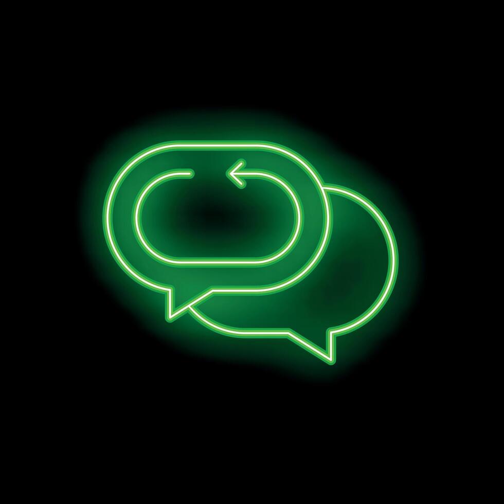 Neon green speech bubble with rotating arrow on black background vector