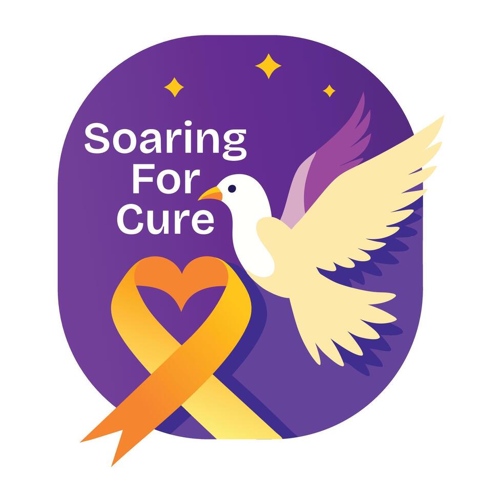 Cure hope flat sticker with bird and cancer ribbon vector