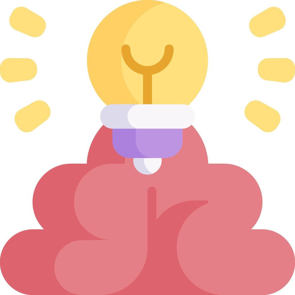 A light bulb is shining on a brain vector