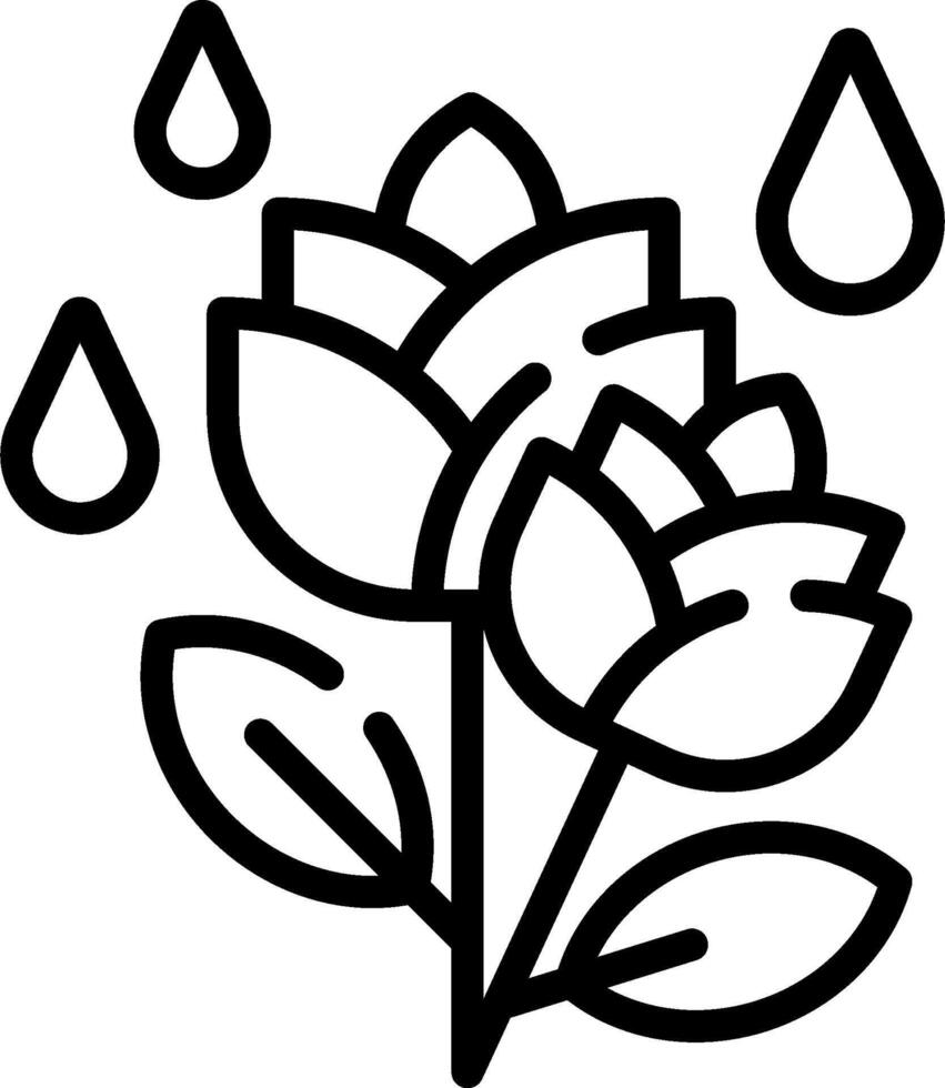 A black and white drawing of a flower with rain drops vector