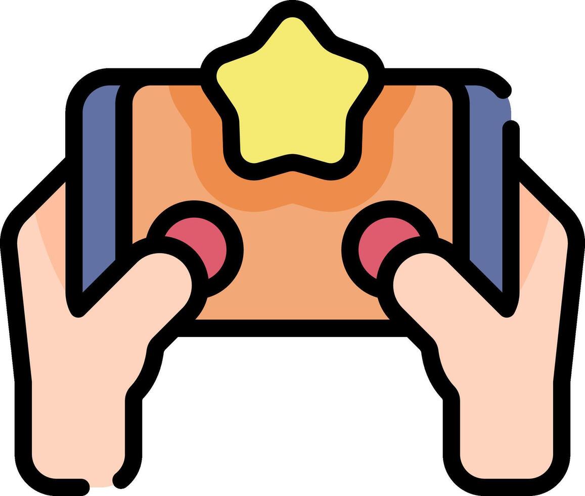 A hand holding a phone with a star on it vector