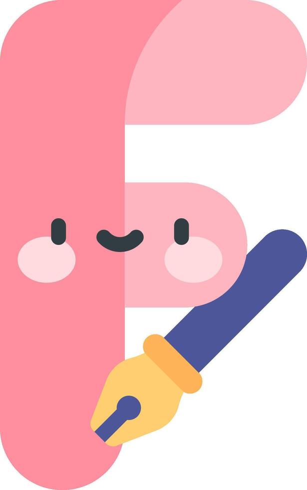 A pink letter f with a pen and a smiley face vector