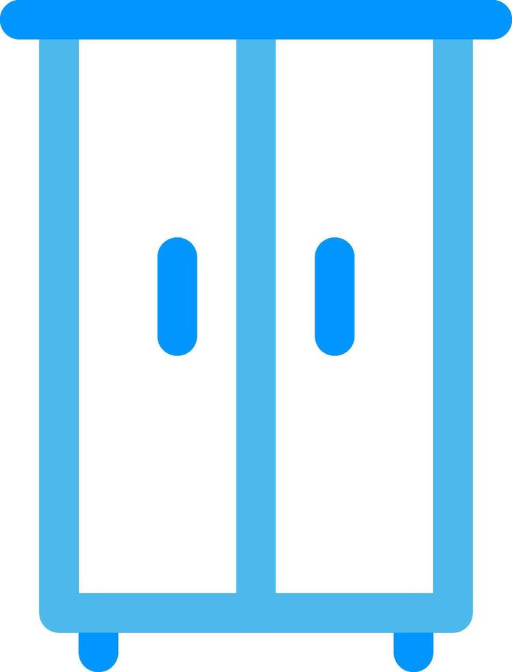 A blue cabinet with two doors on wheels vector