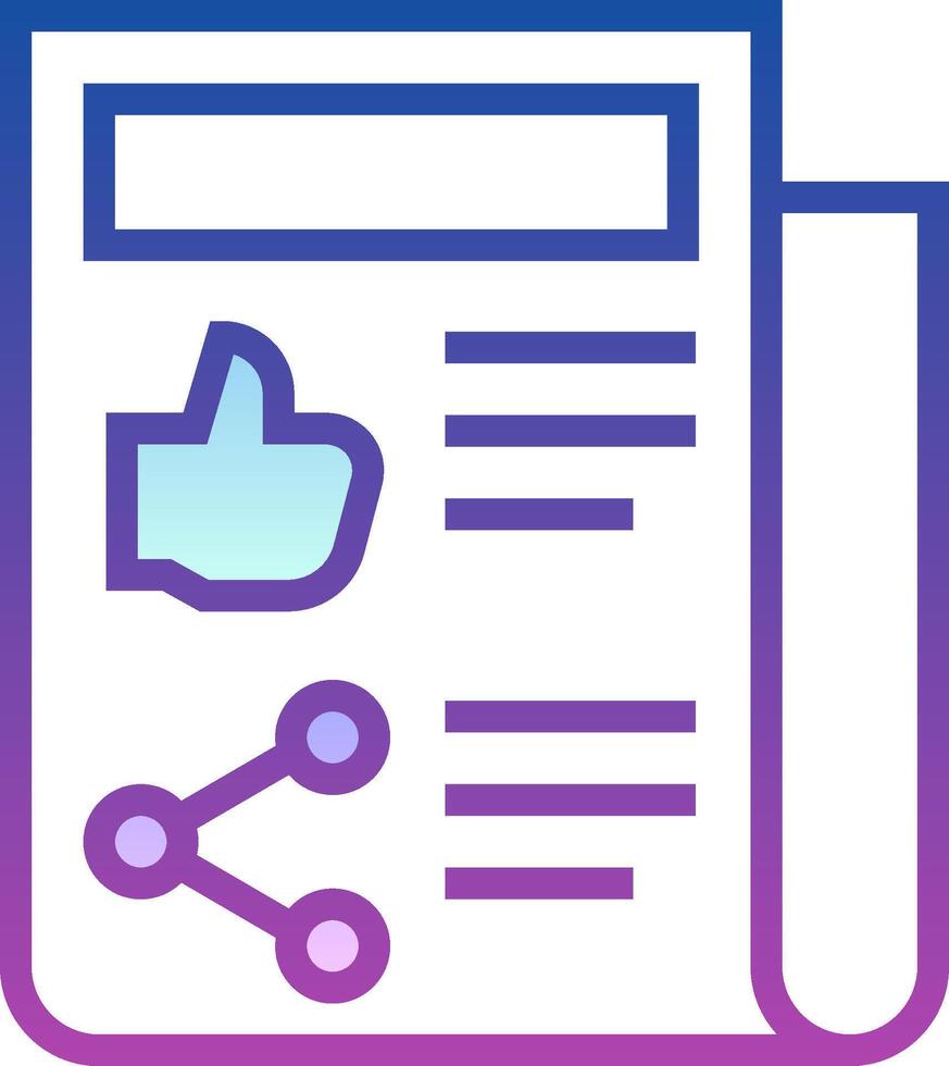 A purple and blue icon with a paper and a thumb up vector