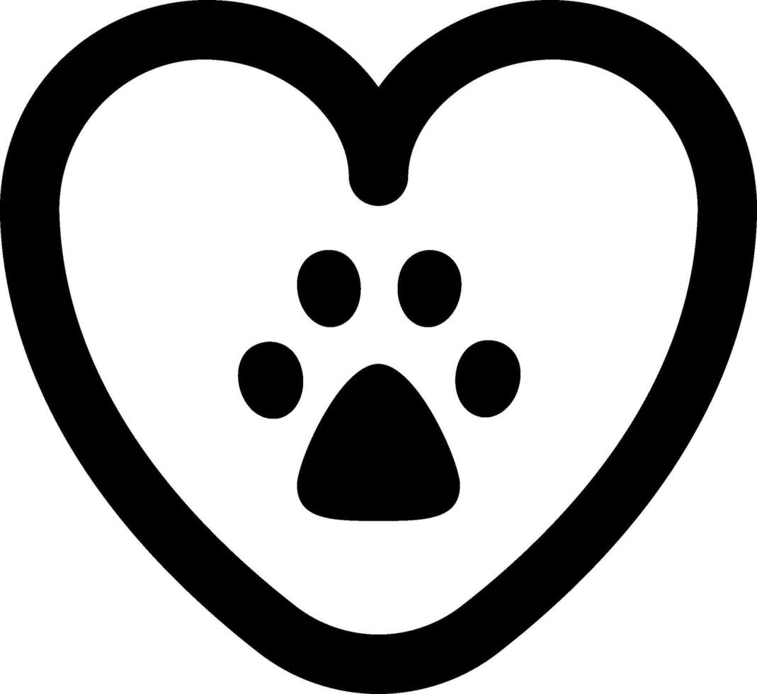 A black and white heart with a paw print in it vector