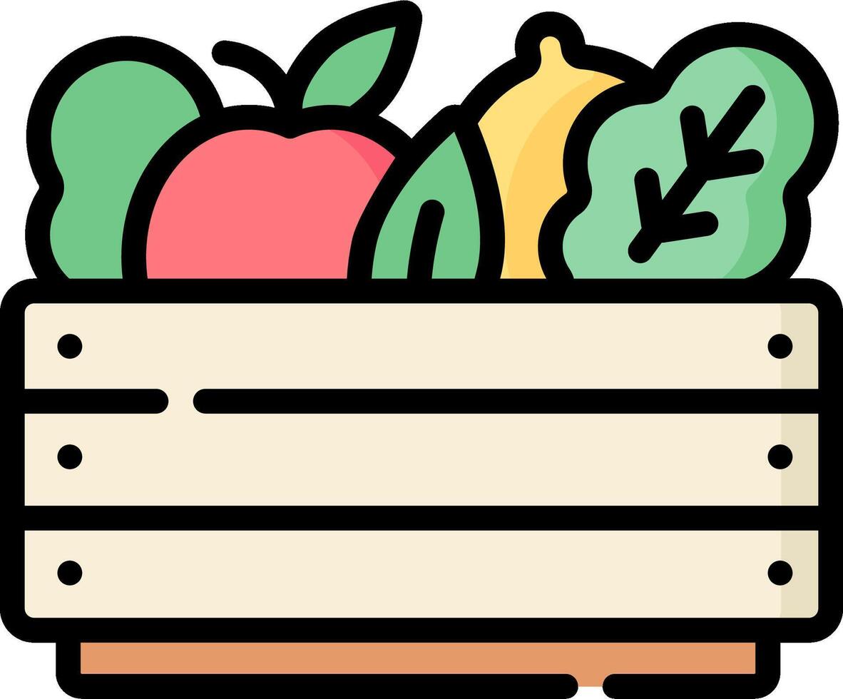 A wooden box with fruit and vegetables in it vector